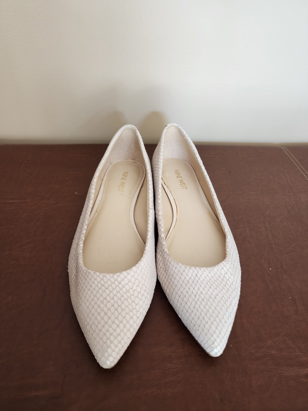 Nine West Cream Textured Pointed-Toe Flats